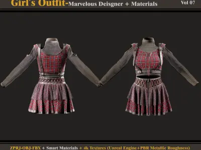 Girls Outfit-Marvelous Designer-Clo3D-Materials-textures-fbx-obj 3D model