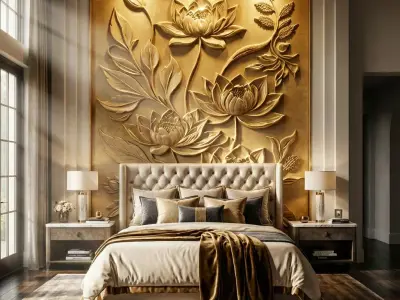 Lotus flowers wall art set relief STL panel carving CNC 271 3D model