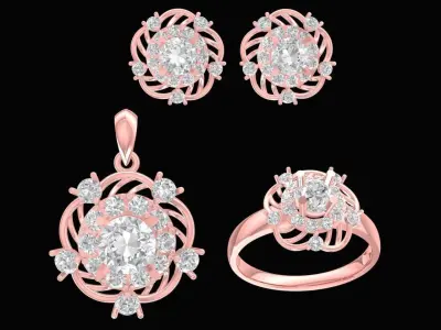Luxury Floral Gemstone Jewelry Set 3D Model 3146 3D print model