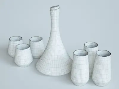 Black Carafe and Glasses Low-poly 3D model