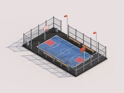 Cartoon Low Poly Basketball Court Low-poly 3D model