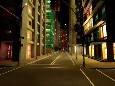 City Downtown Skyscraper Street - Night - Unreal - Lot 11 Low-poly 3D model
