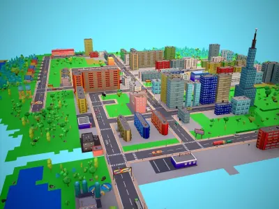 City Modular Set Toon Style Low-poly Low-poly 3D model