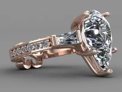 Rose Gold Women Diamond Ring 3D print model 3D print model 15