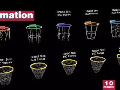Basketball hoop net chain and cloth animation 10 assets Low-poly 3D model