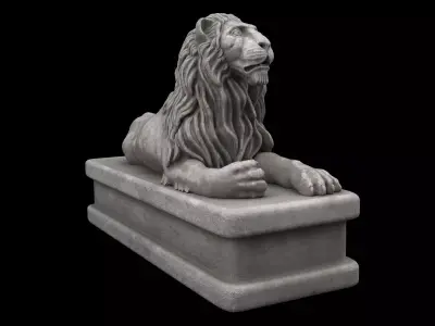 Lion statue white stone Low-poly 3D model