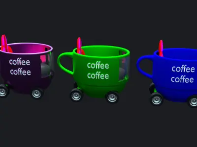 cartoon coffee cup car Low-poly 3D model