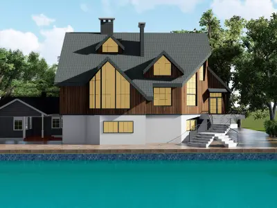 exterior villa with pool  Free 3D model