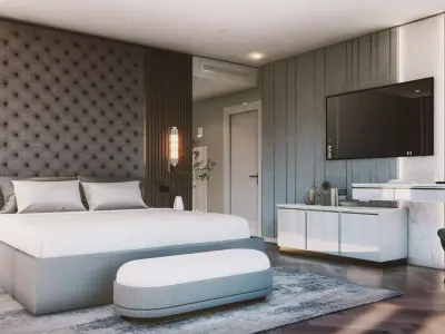 Modern Hill House Interior Scene - Master Bed Room 3D model