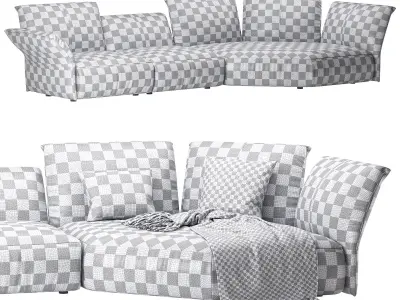 Flower Designed Luxury Calf Leather Sofa 3D model