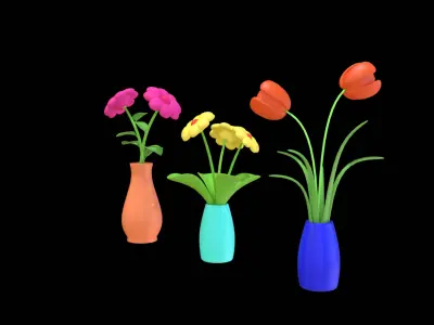 Flower Vase Set  Low Poly 3D Model 3D model