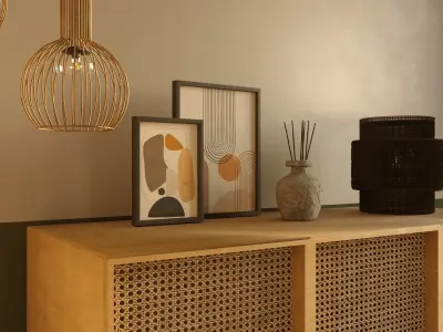 cane table decor interior scene 3D model 3D model