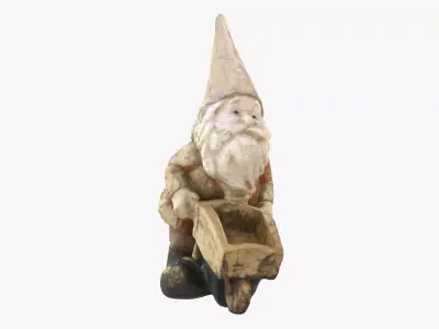 Garden gnome with wheelbarrow Low-poly 3D model