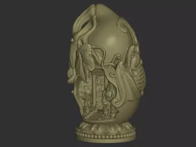 Miniature Happy Buddha Shrine Inside Gourd 3D print model