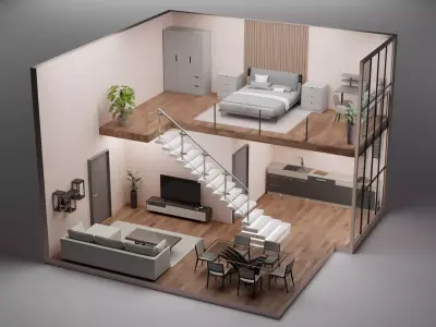 Doublefloor apartment interior 3D model