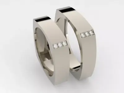 Parallel Hearts Wedding Ring Set 3D print model