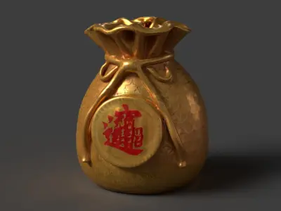 Chinese money bag  Low-poly 3D model