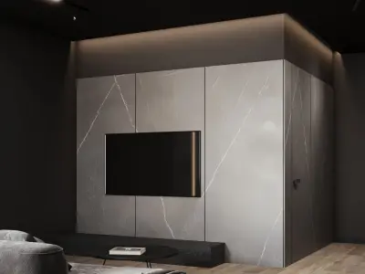 Livingroom and kitchen Interior design style minimalism 3D model