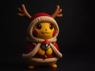 Reindeer Pikachu Christmas 3D Print Festive Pikachu Figurine 3D print model
