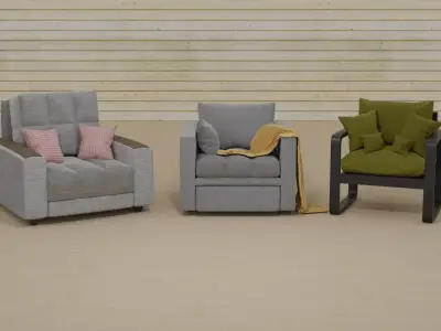 Collection of soft and comfortable armchairs 3D model