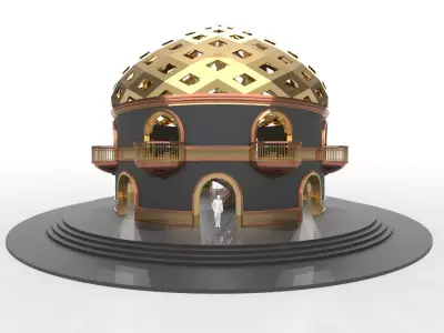 Architectural Pavilion with Stairs and Balcony Structure 3D model