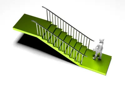 Architectural Linear Stairs with Handrail 3D model