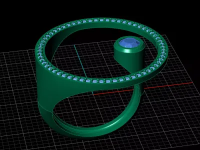Modern Spiral Gold Ring with Diamond and Pave Setting   Free 3D print model