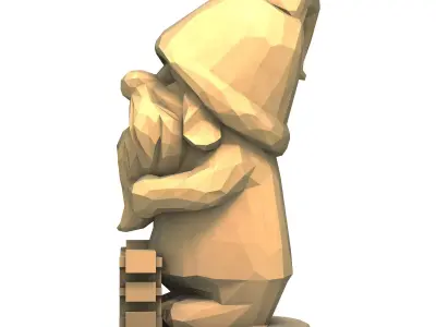 PEACE Gnome Cute Low Poly Figurine Holding Text 3D print model