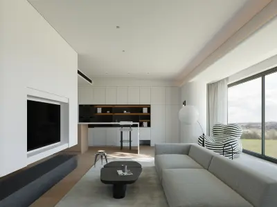 Modern Minimalist Living and Dining Room 3D Interior Scene 3D model