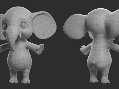 Cartoon Elephant II  Basemesh Low-poly 3D model
