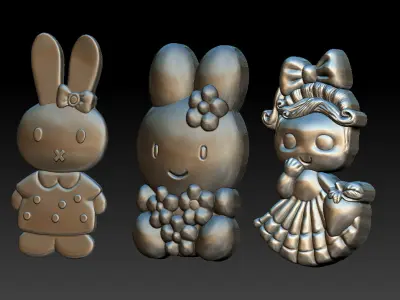 Three fantasy doll models rabbit 3D print model