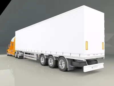 Truck with white trailer 3D model Low-poly 3D model