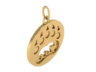 bear paw pendant round with bear pattern  3D print model