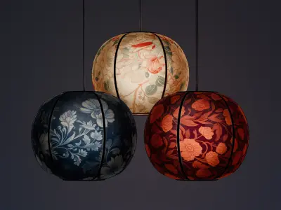 Paper Lantern Set 01 Low-poly 3D model