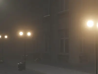 Street night with two lamps in fog Free 3D model