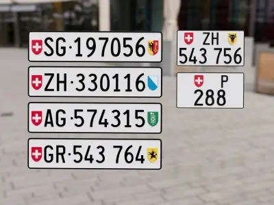 Switzerland Number Plate  Low-poly 3D model