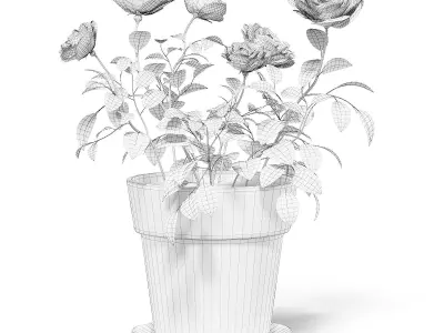 Pink Roses 3D Model in Ceramic Pot 3D model