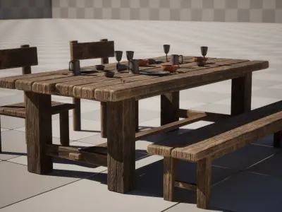 Medieval Table Set A - Unreal Engine 5 Asset Pack - FBX OBJ STL Low-poly 3D model