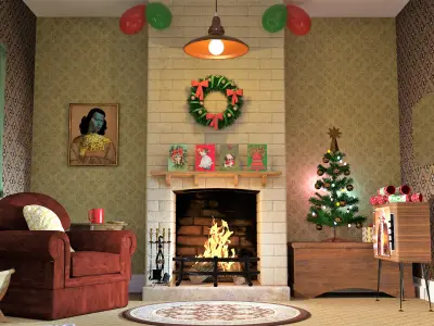 Vintage Christmas Room Low-poly 3D model