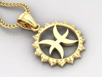 Sun Pisces Light Gold Pendant Version 7 3D print model