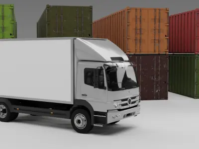 truck and containers Low-poly 3D model
