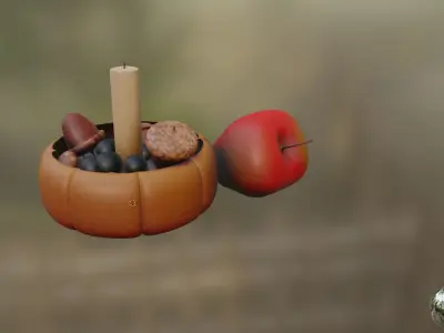 Harvest Fall Decoration - Acorns and Candle Low-poly 3D model
