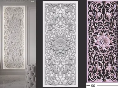 carved floral asian panel 3D model