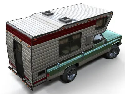 Generic American pickup camper 1982 Low-poly 3D model