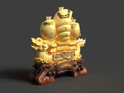 Chinese dragon ship  Low-poly 3D model