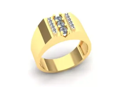 Stylish Men Gold Wedding  Ring with Diamond Rows 3D print model