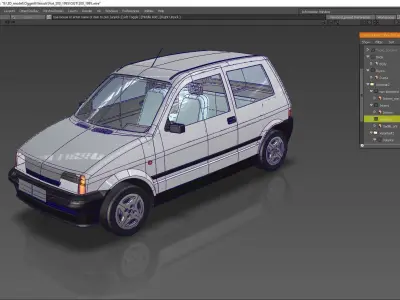 Urban city car Like 500 of 1995 with the divisions for materials Low-poly 3D model