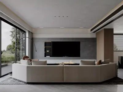 Modern living room dining room interior scenes  3D model 21