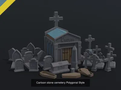 Cartoon fantasy cemetery asset Polygonal Style 3D Model Collection
