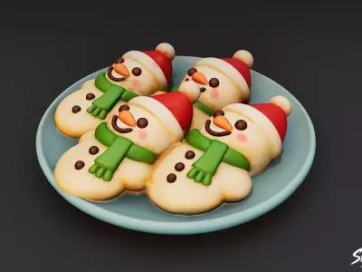 Snowman Cookie Plate Low-poly 3D model